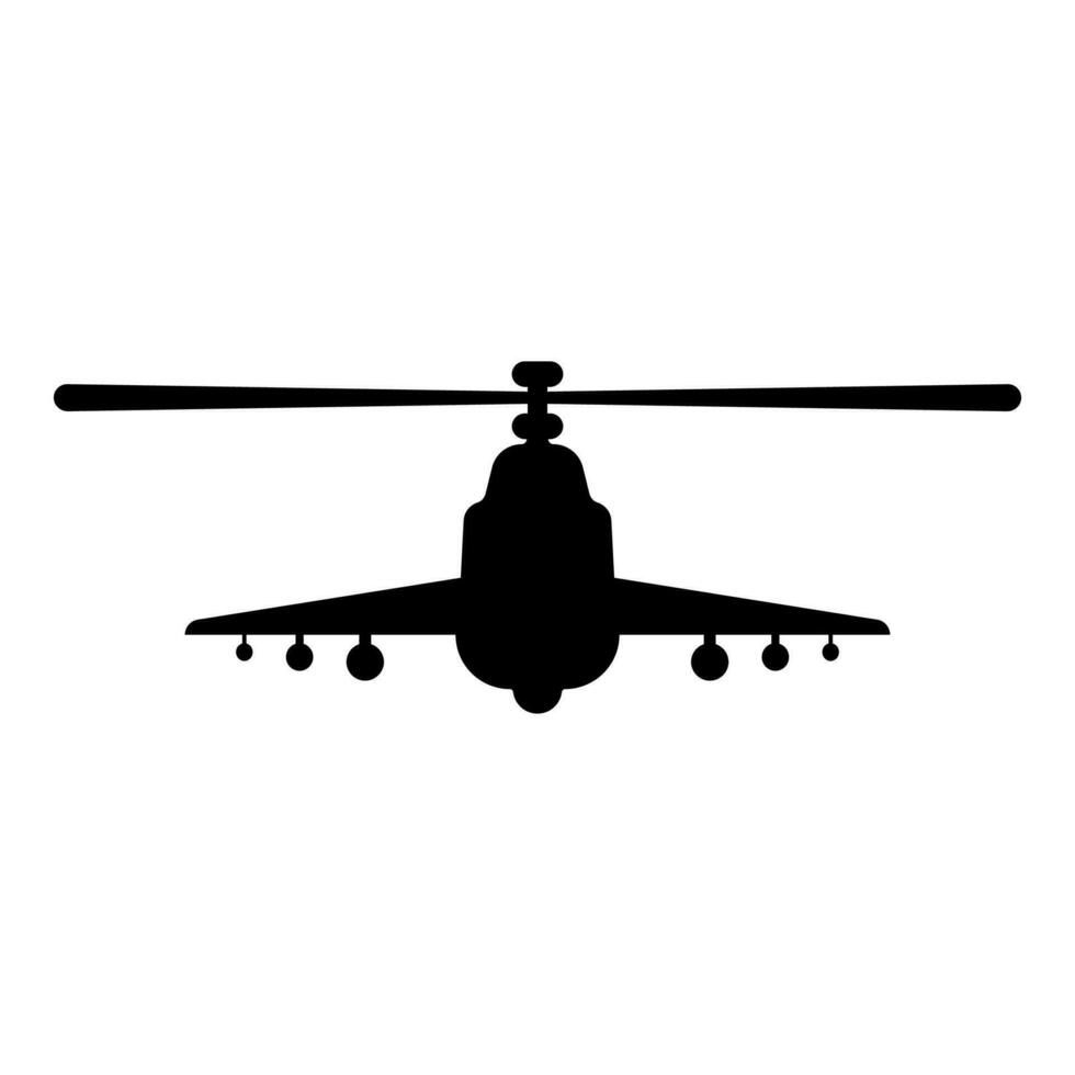 Kampf Hubschrauber Attacke Militär- Konzept Aussicht Vorderseite Symbol schwarz Farbe Vektor Illustration Bild eben Stil