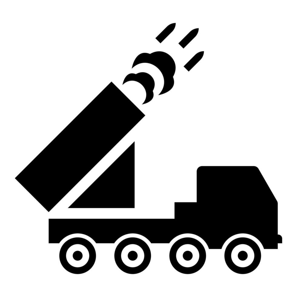 mehrere starten Volley reaktiv Rakete System Feuer schießt Raketen Symbol schwarz Farbe Vektor Illustration Bild eben Stil