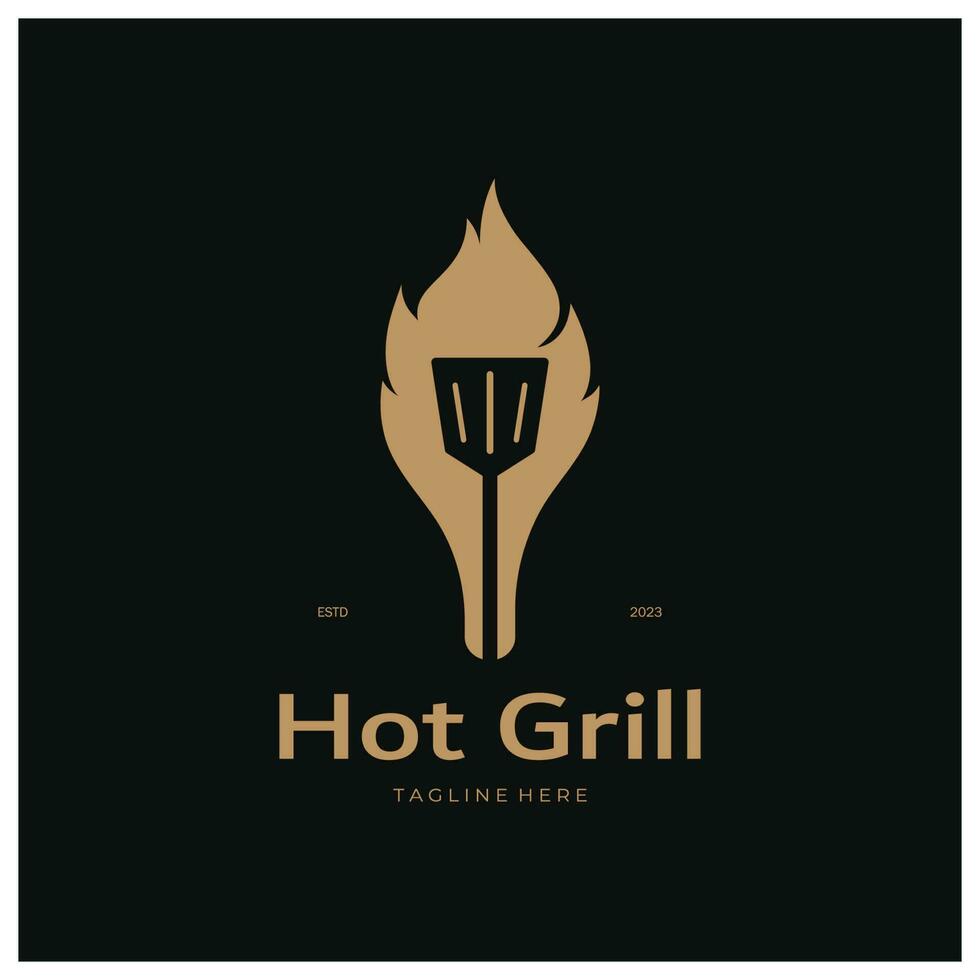 einfach Grill Jahrgang heiß Grill, mit gekreuzt Flammen und Spatel. Logo zum Restaurant, Abzeichen, Cafe und bar.vektor vektor