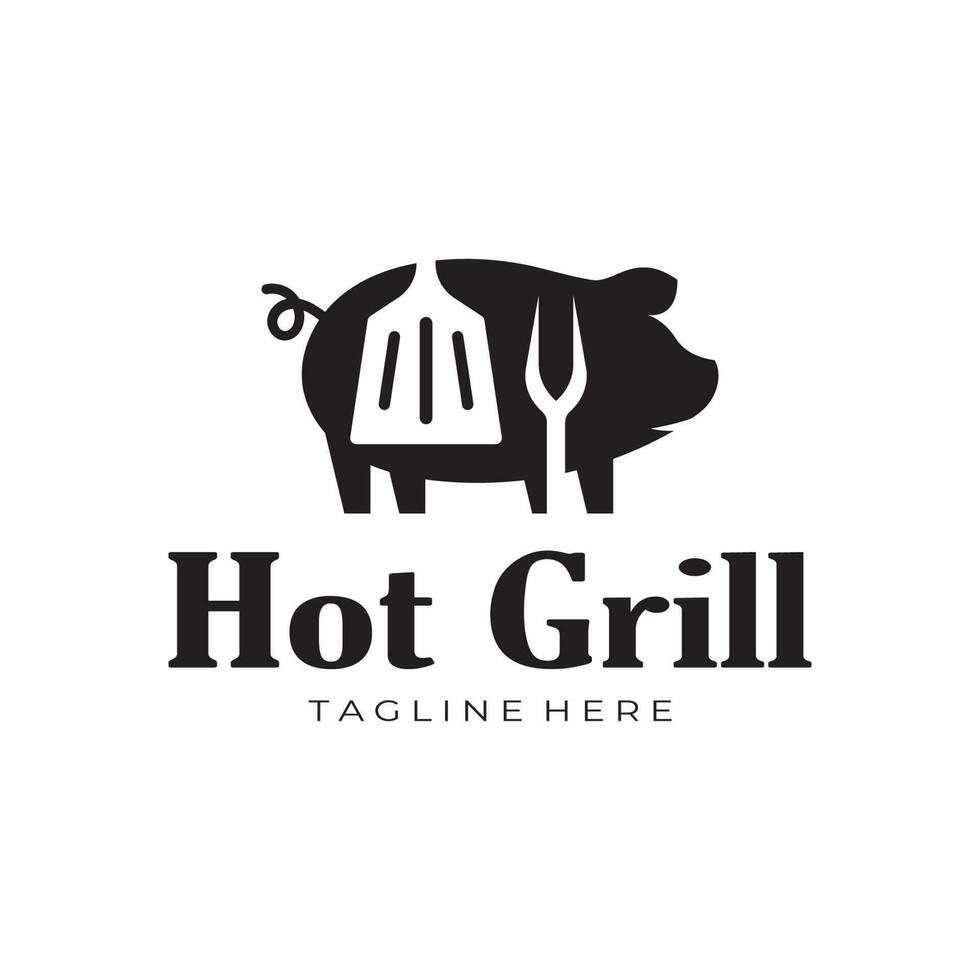 einfach Grill Jahrgang heiß Grill, mit gekreuzt Flammen und Spatel. Logo zum Restaurant, Abzeichen, Cafe und bar.vektor vektor