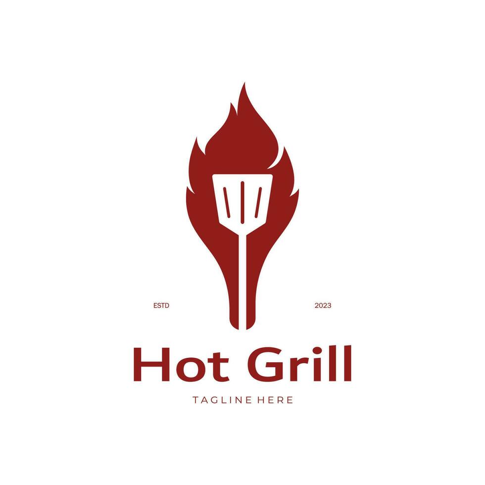 einfach Grill Jahrgang heiß Grill, mit gekreuzt Flammen und Spatel. Logo zum Restaurant, Abzeichen, Cafe und bar.vektor vektor