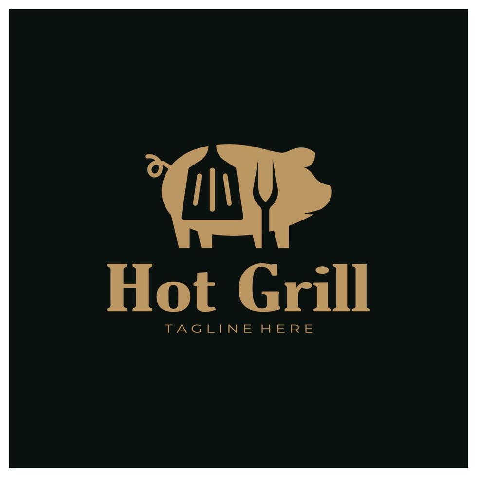 einfach Grill Jahrgang heiß Grill, mit gekreuzt Flammen und Spatel. Logo zum Restaurant, Abzeichen, Cafe und bar.vektor vektor