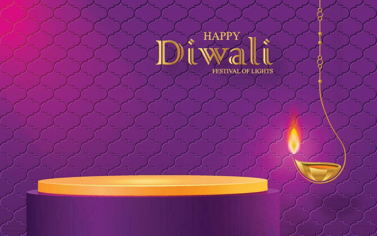 Diwali oder Deepavali 3d Podium runden Bühne Stil zum das indisch Festival von Beleuchtung vektor