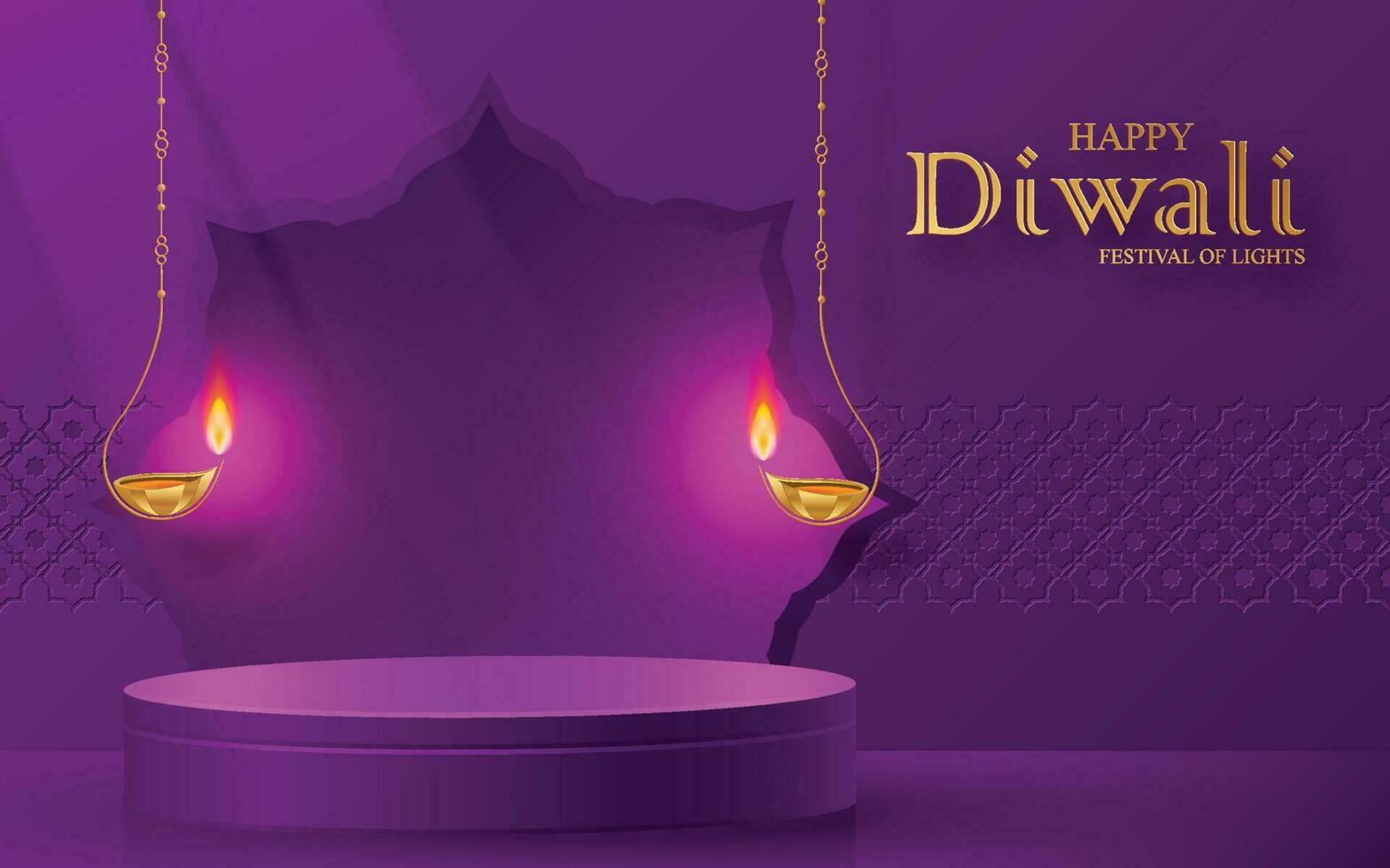 diwali eller deepavali 3d podium runda skede stil för de indisk festival av lampor vektor