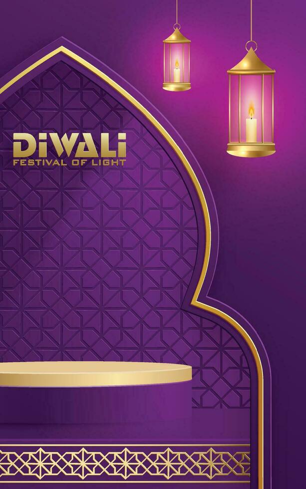 Diwali oder Deepavali 3d Podium runden Bühne Stil zum das indisch Festival von Beleuchtung vektor