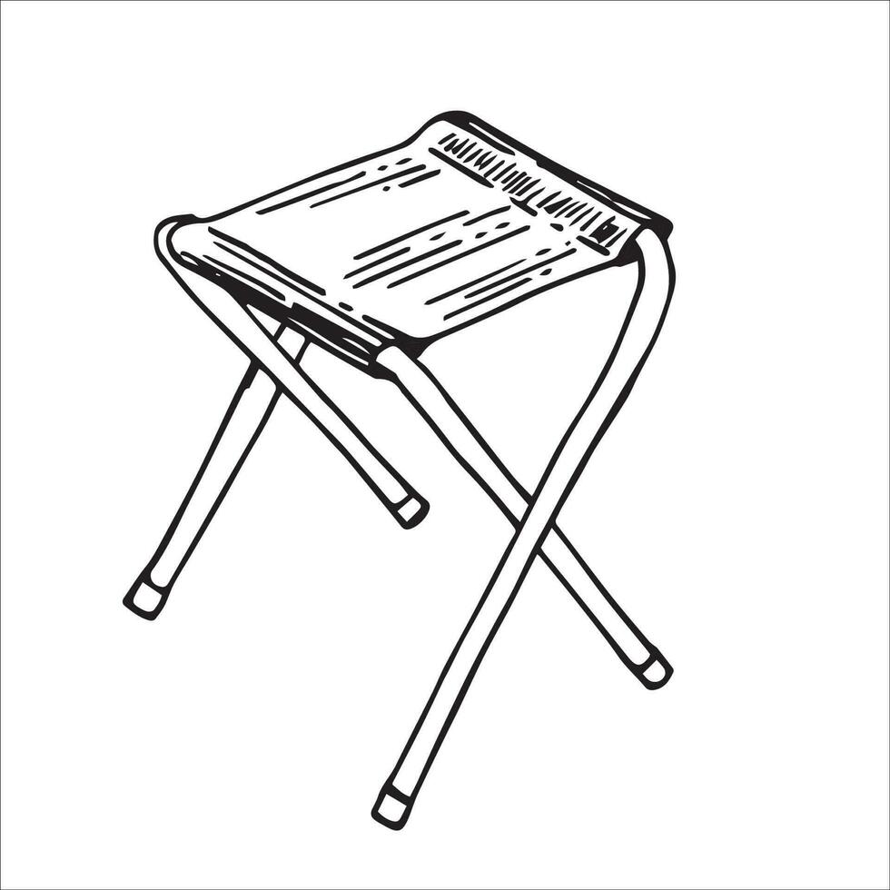 Camping tragbar Stuhl realistisch skizzieren. Picknick falten Stuhl im Hand gezeichnet Stil, vektor