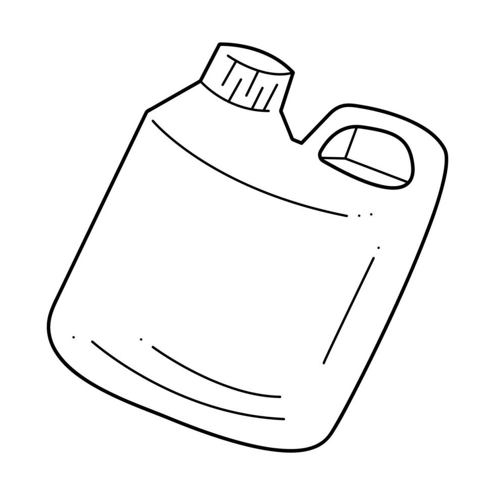 Plastik Auto Unterlegscheibe Flasche. Gekritzel schwarz und Weiß Vektor Illustration.