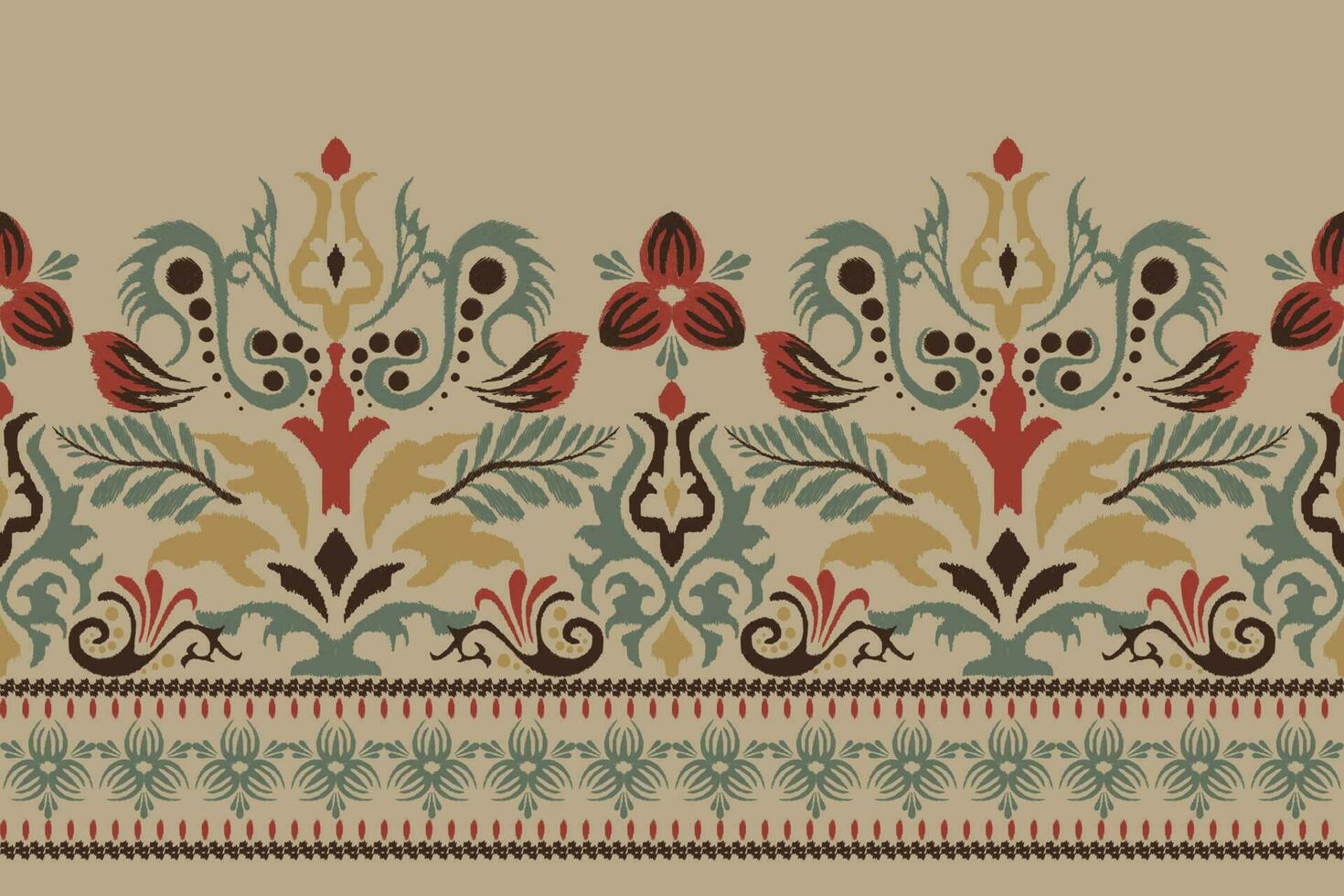 ikat blommig paisley broderi på brun bakgrund.ikat etnisk orientalisk mönster traditionell.aztec stil abstrakt vektor illustration.design för textur, tyg, kläder, inslagning, dekoration, sarong, halsduk
