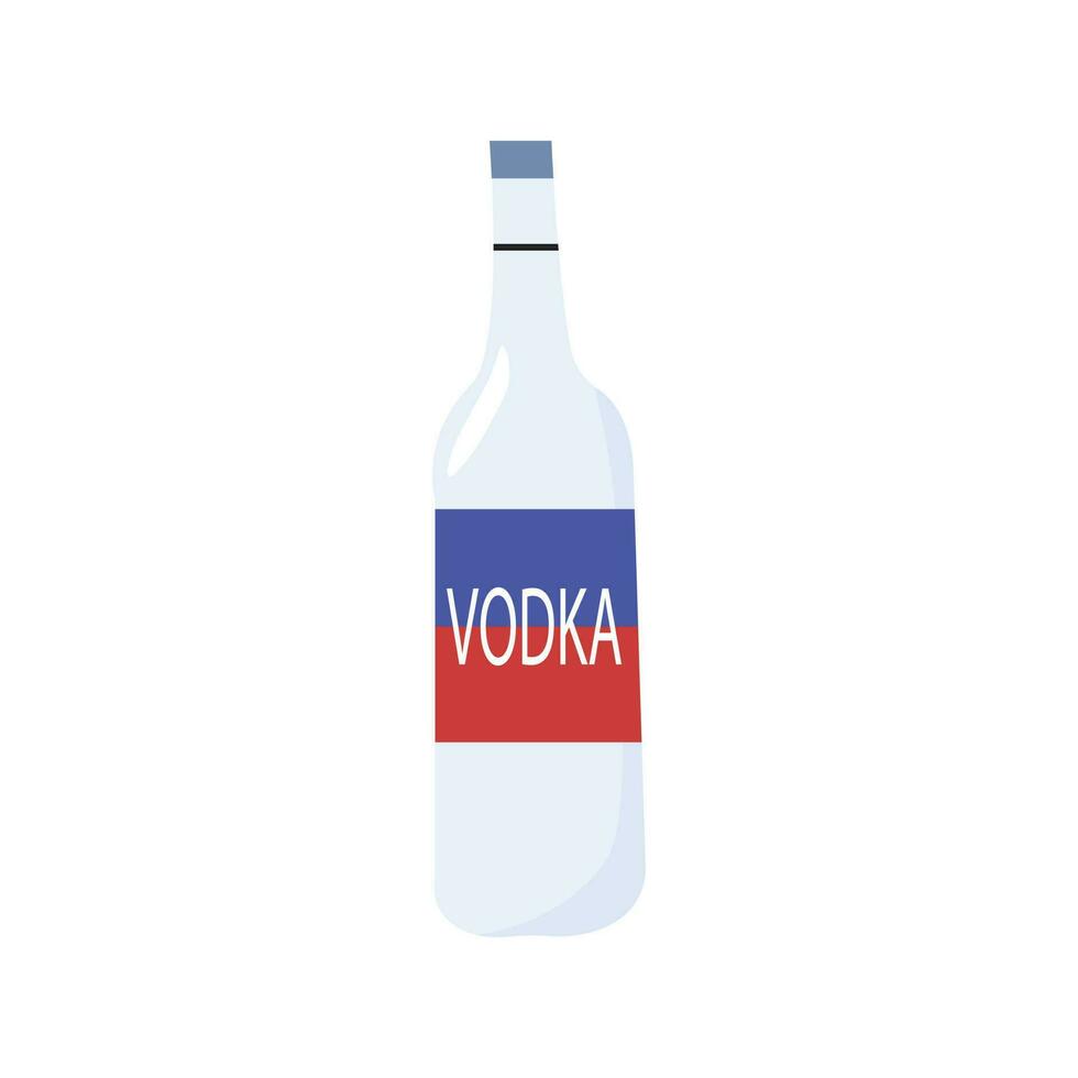 Super stark Russisch Wodka Illustration im Karikatur Stil. Alkohol Konzept Glas Flasche. vektor