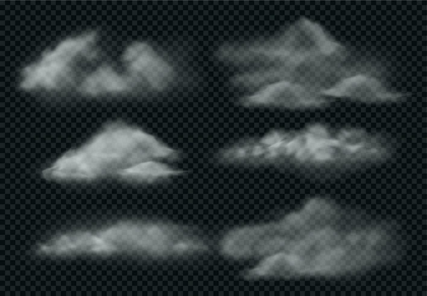 realistisch Nebel. Dampf Nebel Wolken, Rauch Wolke und Wasser Dampf Nebel 3d Vektor Illustration einstellen