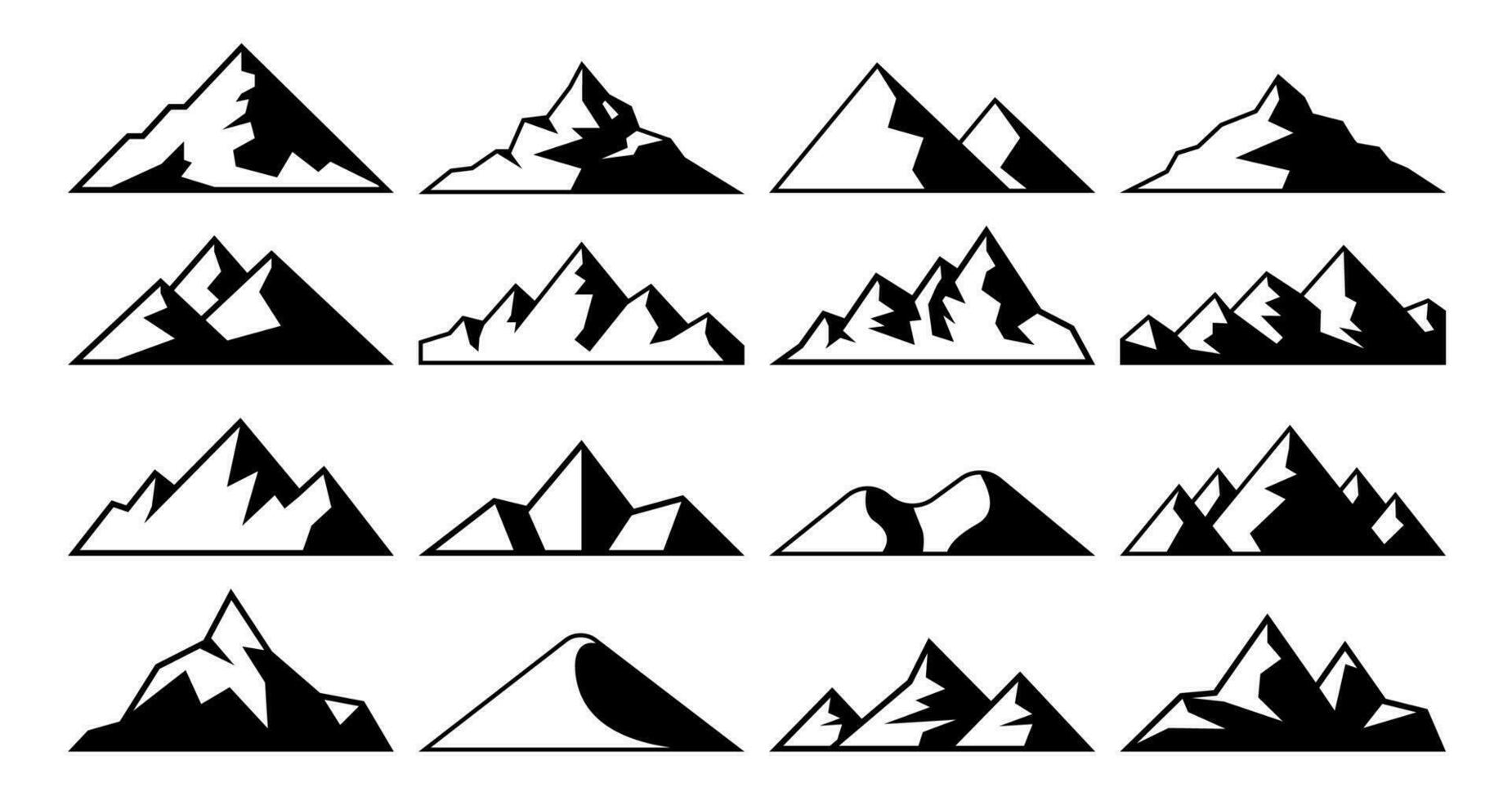 Berg Gipfel Symbol. Tibet Berge, berg Hügel Spitzen und Everest Hügel Landschaft Vektor Symbole einstellen