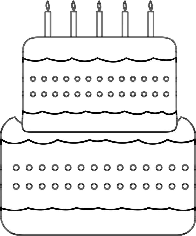 dekoriert Kuchen mit Verbrennung Kerzen im schwarz Linie Kunst. vektor