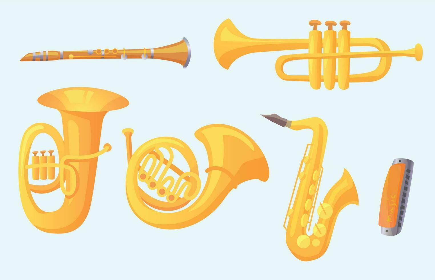 tecknad serie trumpet. vindar musikalisk instrument. musik instrument vektor samling