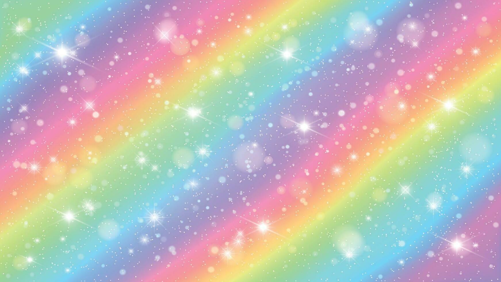 glitzert Regenbogen Himmel. glänzend Regenbögen Pastell- Farbe Magie Fee sternenklar Himmel und funkeln funkelt Vektor Hintergrund Illustration