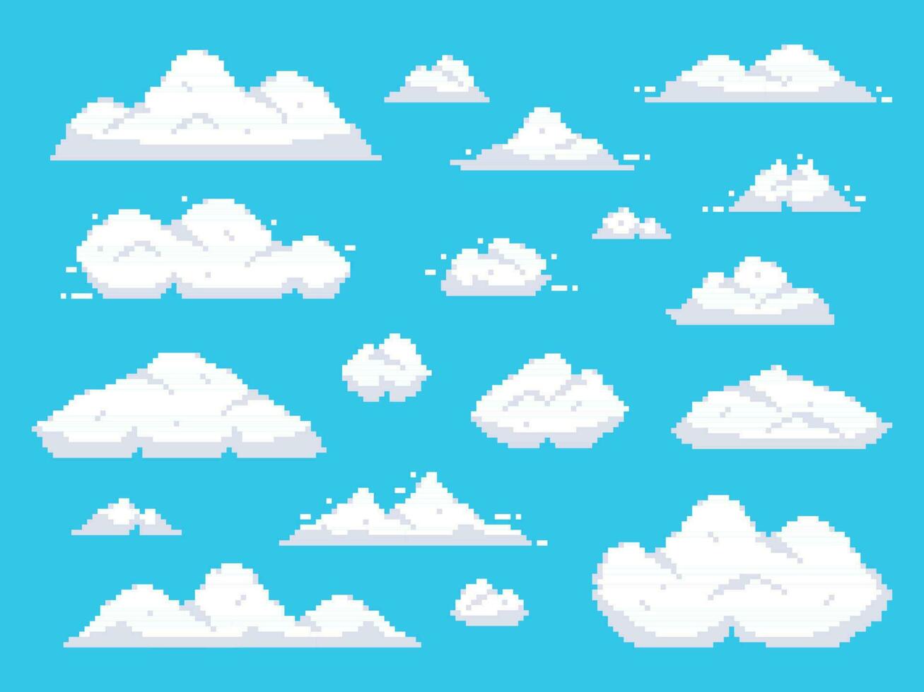 pixel moln. retro 8 bit blå himmel antenn moln pixel konst bakgrund vektor illustration