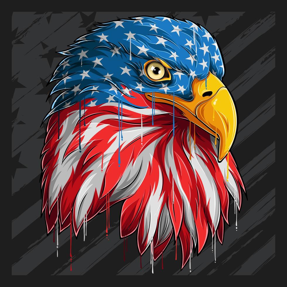 Adlerkopf mit amerikanischem Flaggenmuster Unabhängigkeitstag Veteranentag 4. Juli und Gedenktag vektor