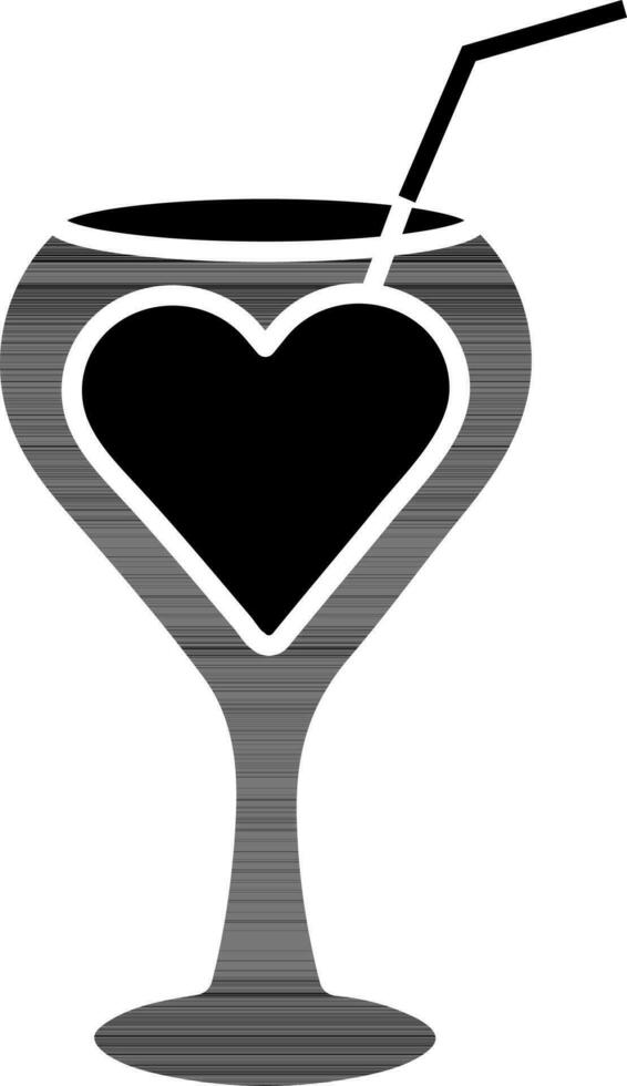 svart och vit illustration av kärleksfull dryck glas med sugrör ikon. vektor