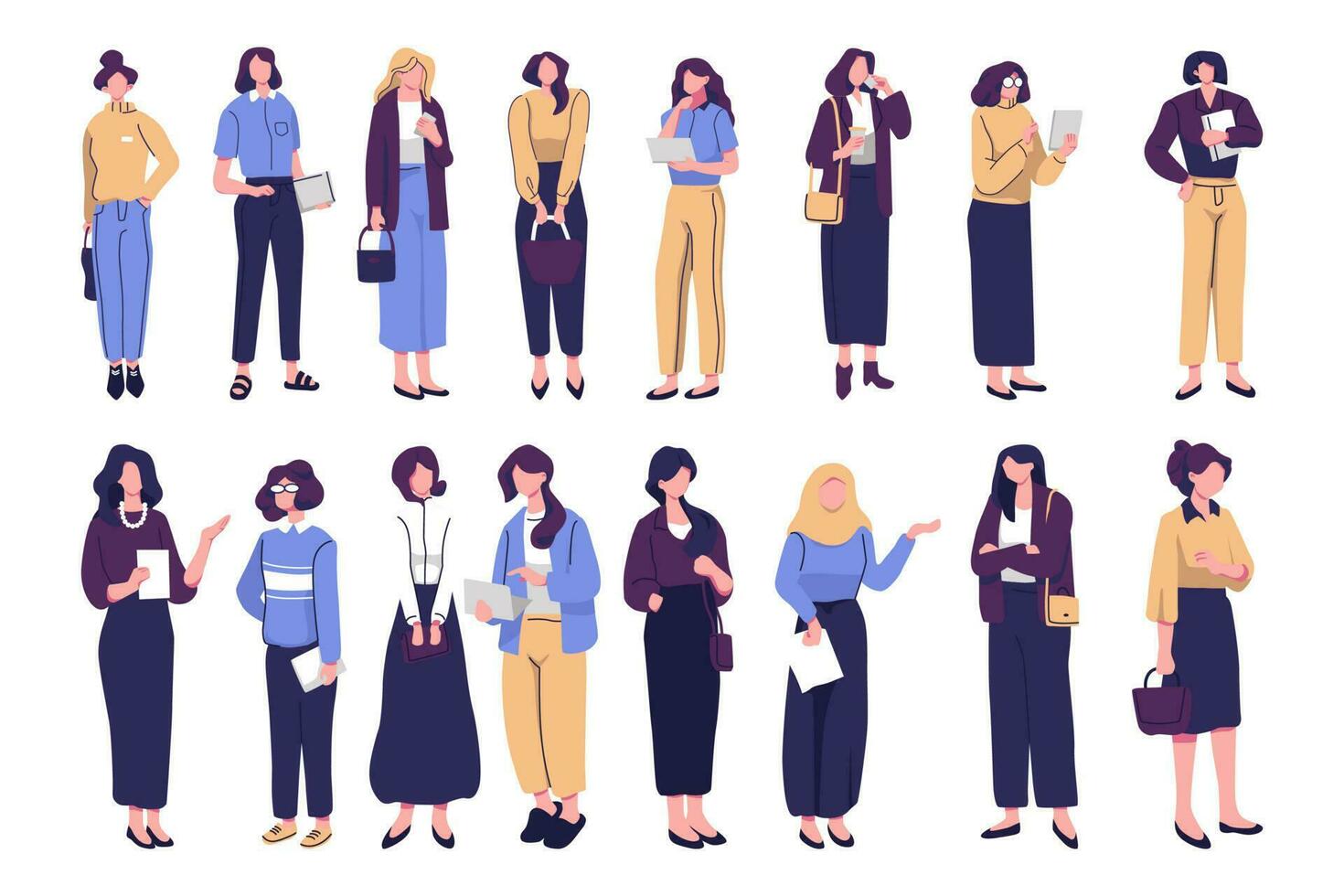 weiblich Büro Arbeitskräfte einstellen eben Stil Illustration Vektor Design