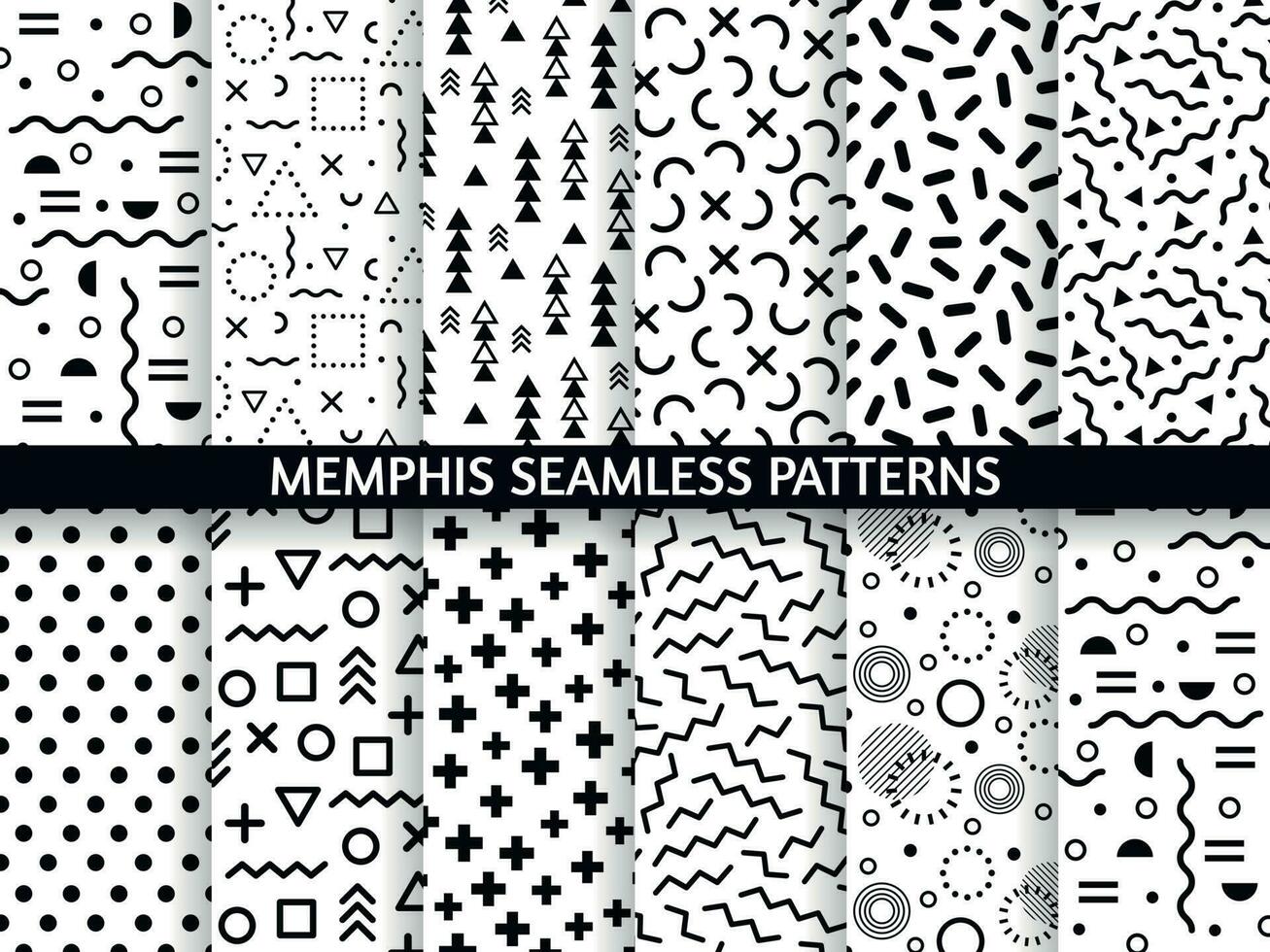 Memphis nahtlos Muster. funky Muster, retro Mode 80er Jahre und 90er Jahre drucken Muster Textur. geometrisch Grafik Stil Texturen Vektor einstellen