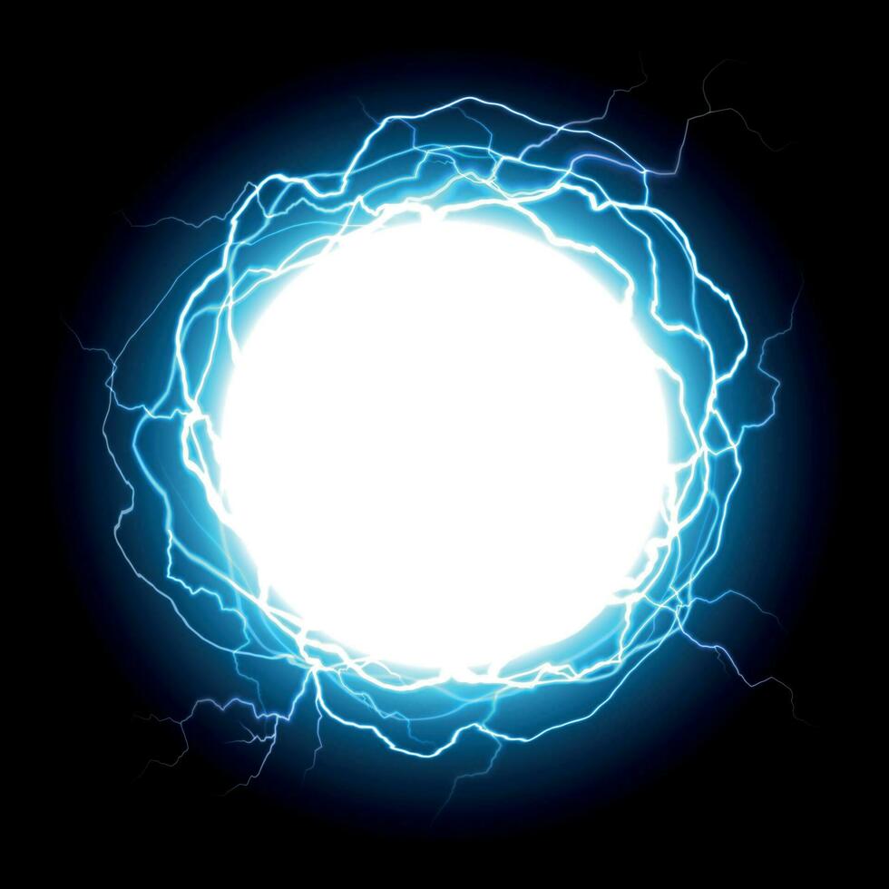 Energie Kugel. elektrisch Plasma Ball, Explosion Blitze und elektrisch Leistung Vektor Illustration