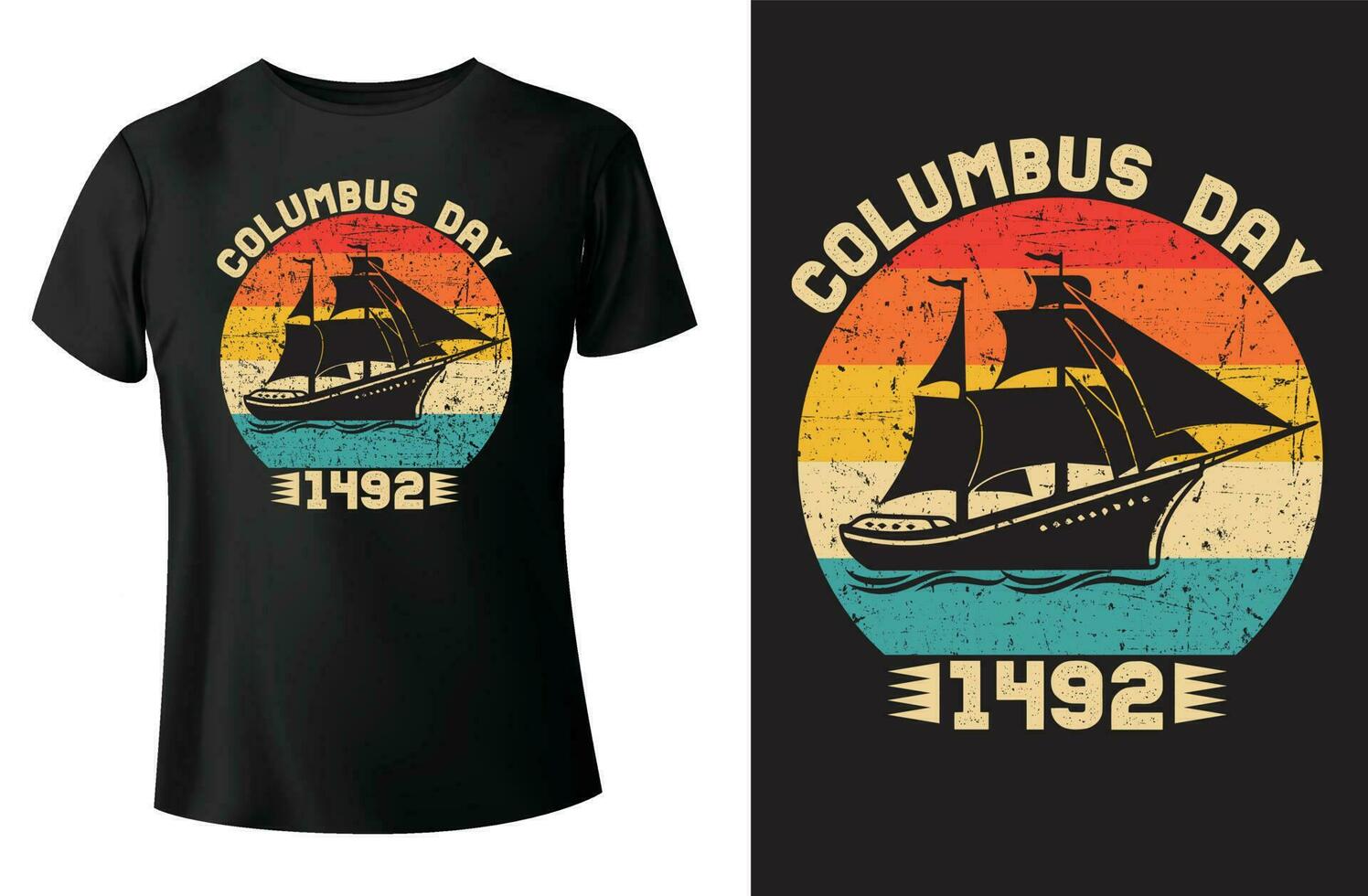 columbus dag 1492 t-shirt design och vektor-mall. vektor