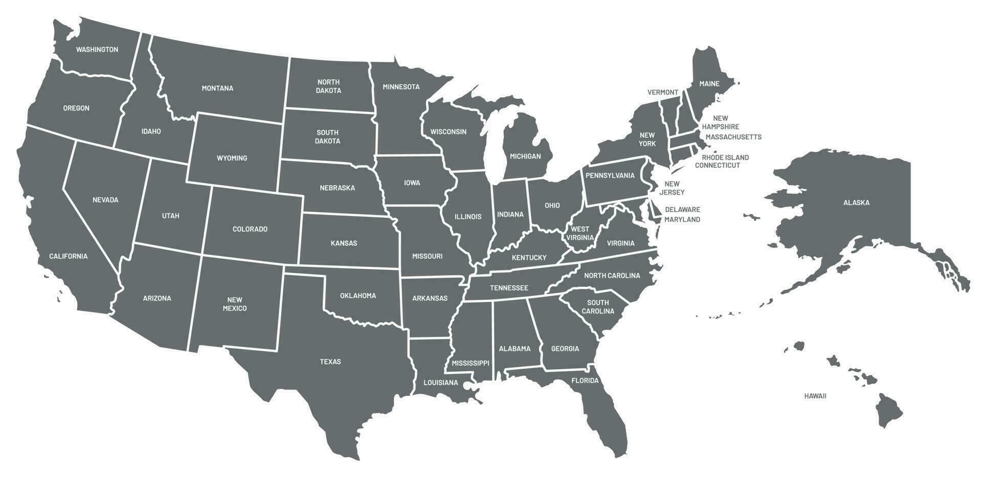 USA Karte. vereinigt Zustände von Amerika Poster mit Zustand Namen. geografisch amerikanisch Karten einschließlich Alaska und Hawaii Vektor Illustration