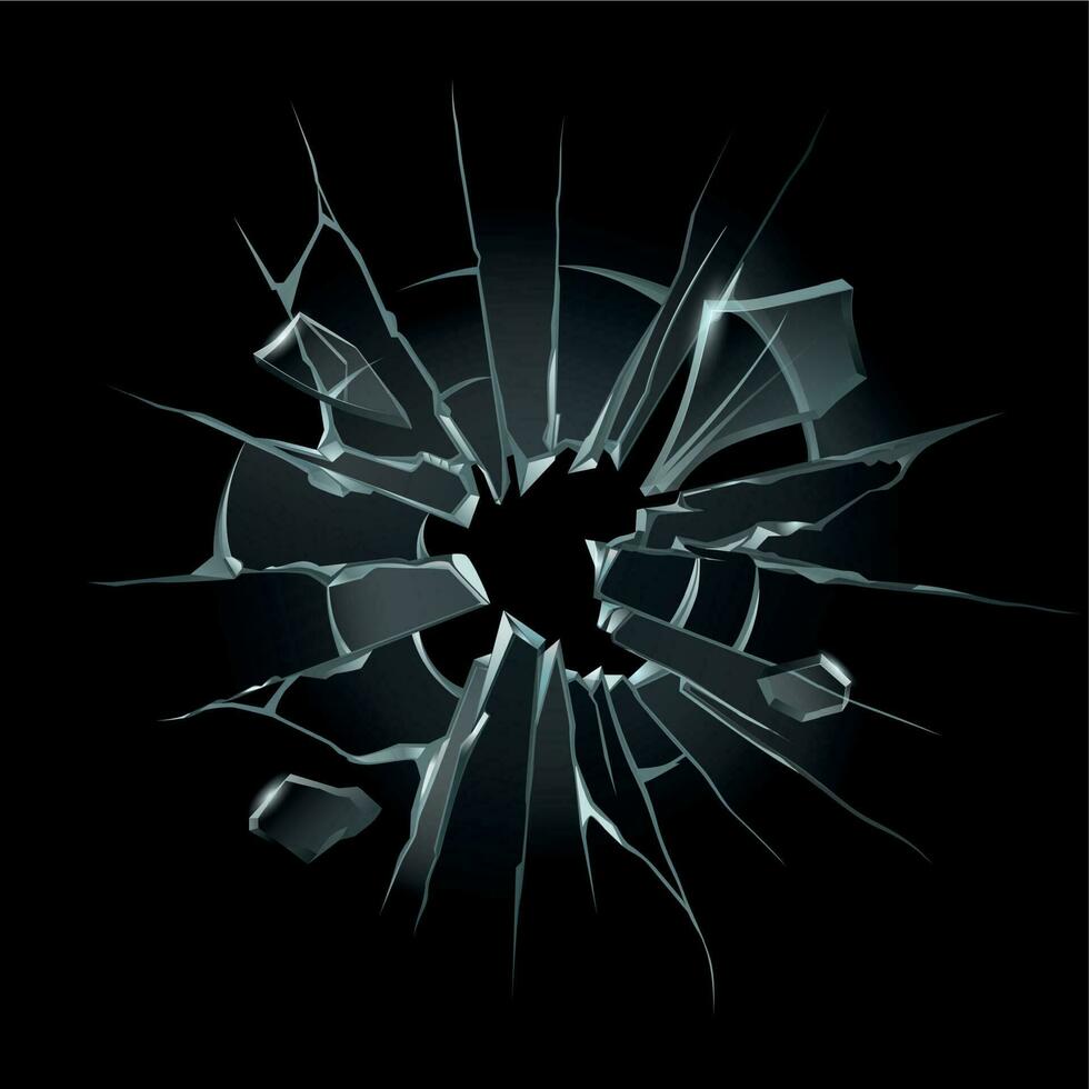gebrochen Fenster Glas. gebrochen Windschutzscheibe, zerschlagen Glas oder Riss Fenster. Scherben von Computer Bildschirm isoliert Vektor Illustration einstellen