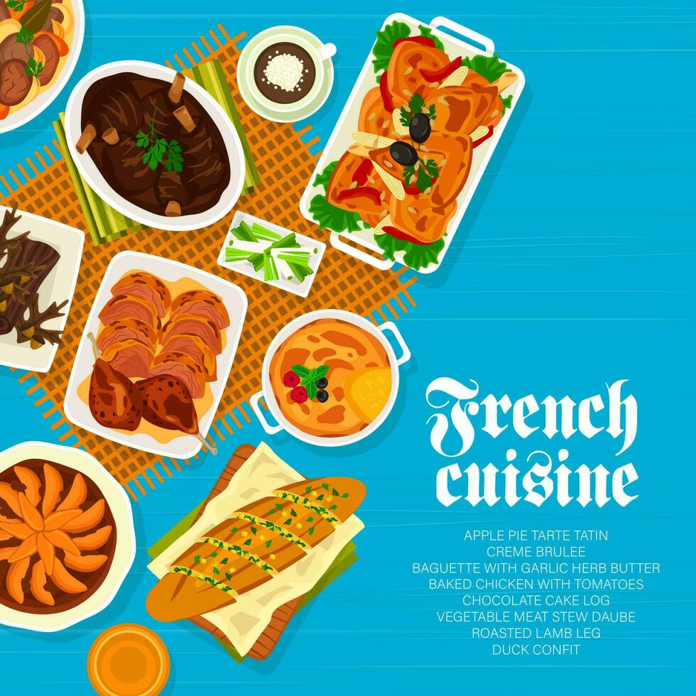 franska kök meny omslag design vektor mall