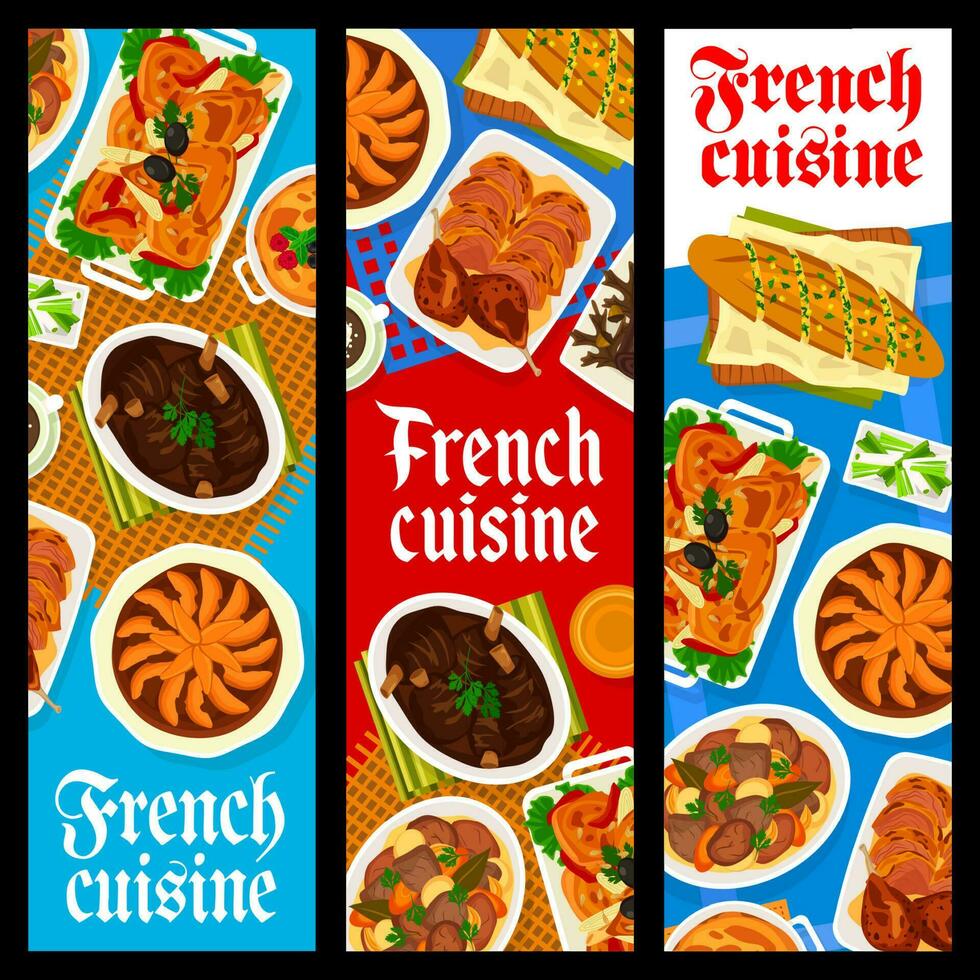 Französisch Küche Restaurant Mahlzeiten Vektor Banner