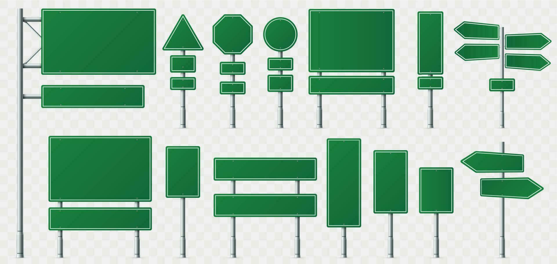 Richtung Zeichen Tafel. Straße Ziel Zeichen, Straße Beschilderung Bretter und Grün Regie Schild Zeiger isoliert Vektor Illustration