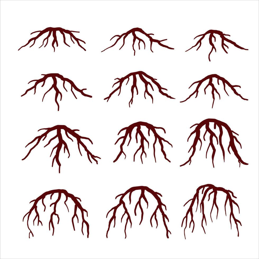 uppsättning av brun träd rötter. silhuett vektor illustration. underjordisk växt