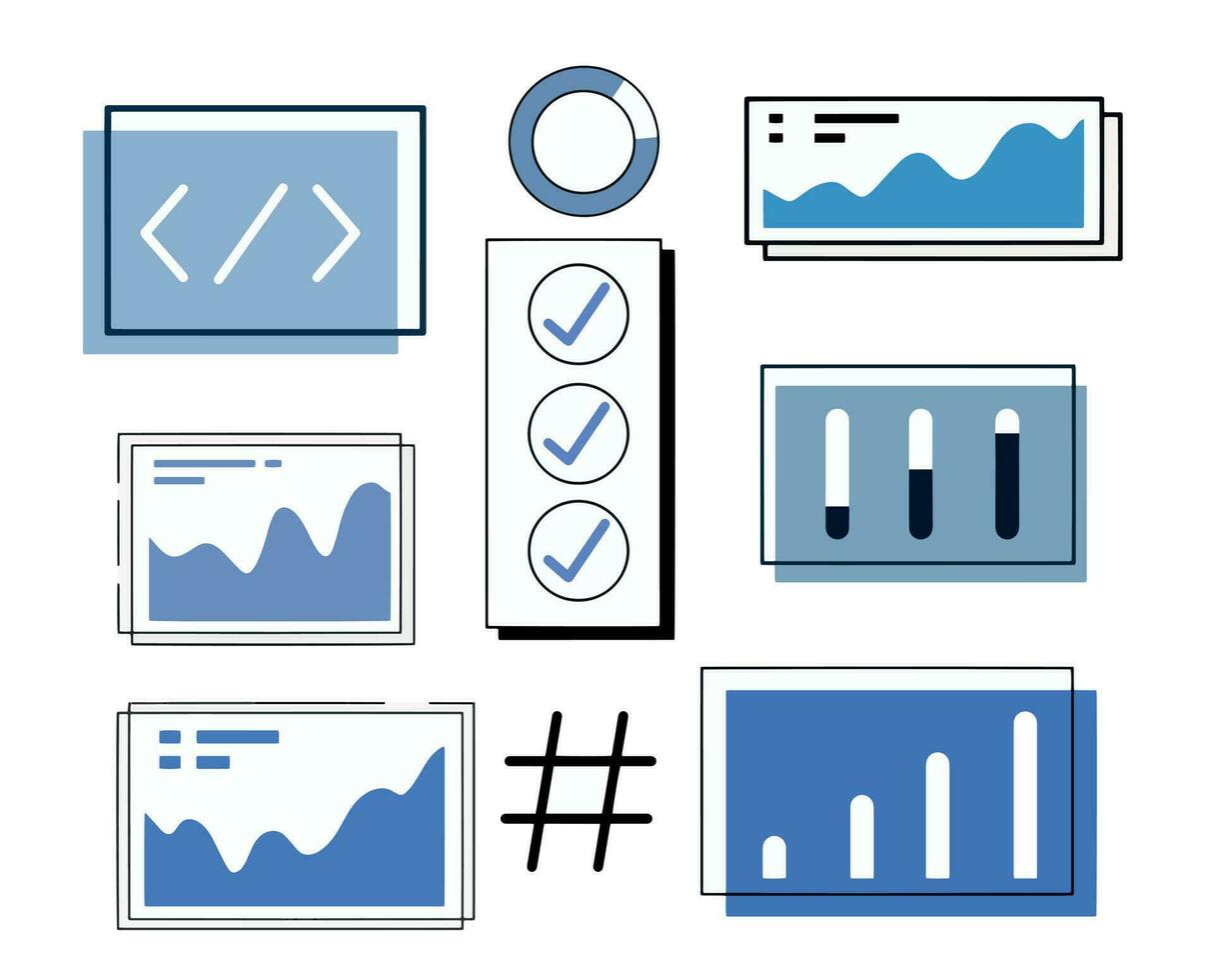 einstellen von ui und ux Symbole. einfach minimalistisch Elemente von Netz Design. Graph Säulen sind Kurve Diagramme. vektor