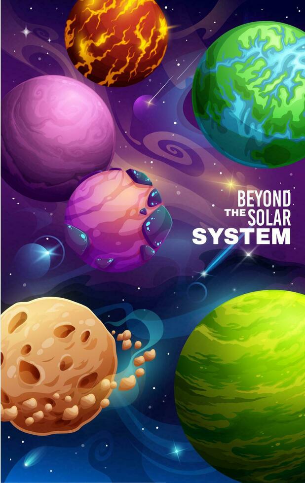 tecknad serie galax Plats affisch, sol- systemet planeter vektor