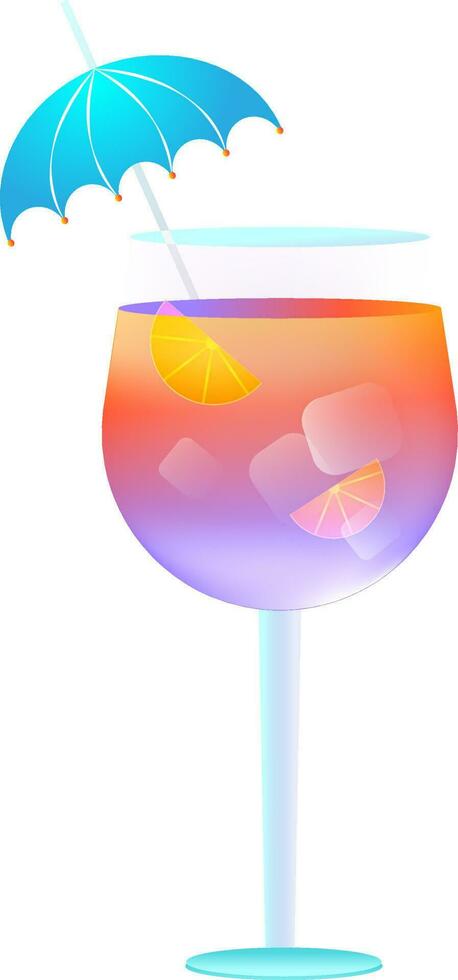 cocktail glas dekorerad med paraply, is kuber och citron- skiva. vektor