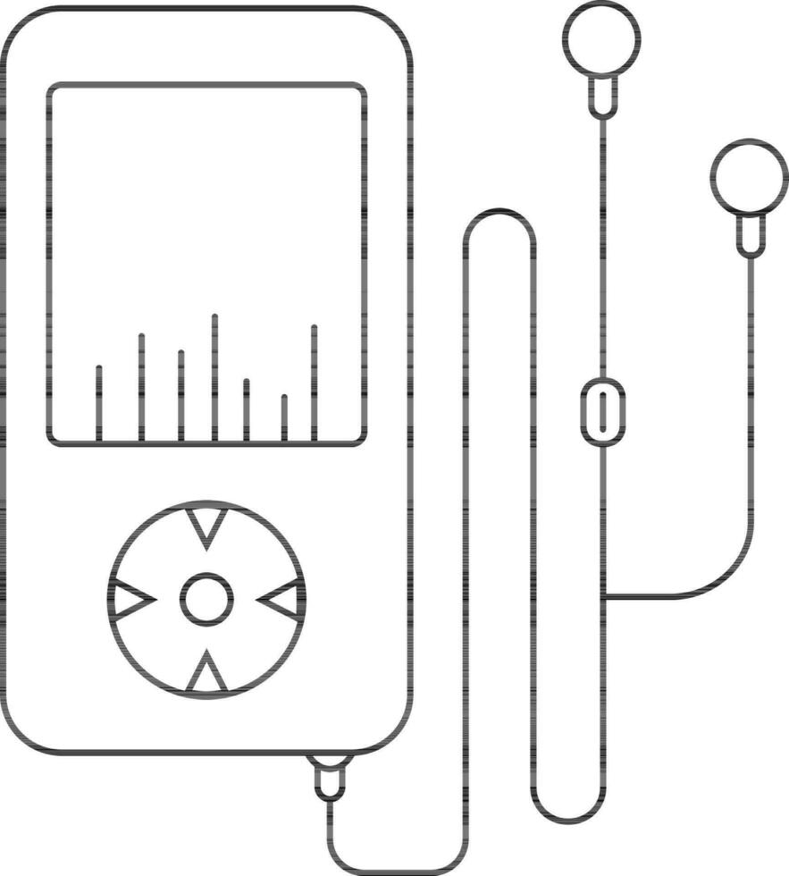 svart linje konst smartphone med hörlurar. vektor