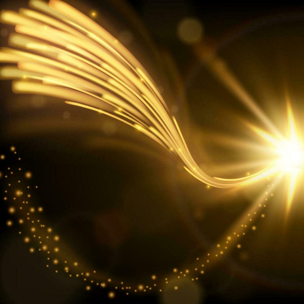 Strahlen steigend mit Gold Magie Neon- Licht gebogen Linien Hintergrund, Vektor Illustration