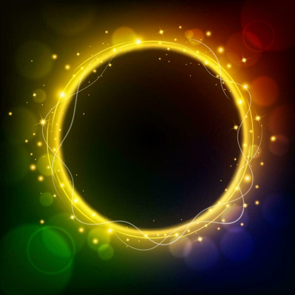 golden Licht Kreis glühend auf Regenbogen farbig Hintergrund, Vektor Illustration