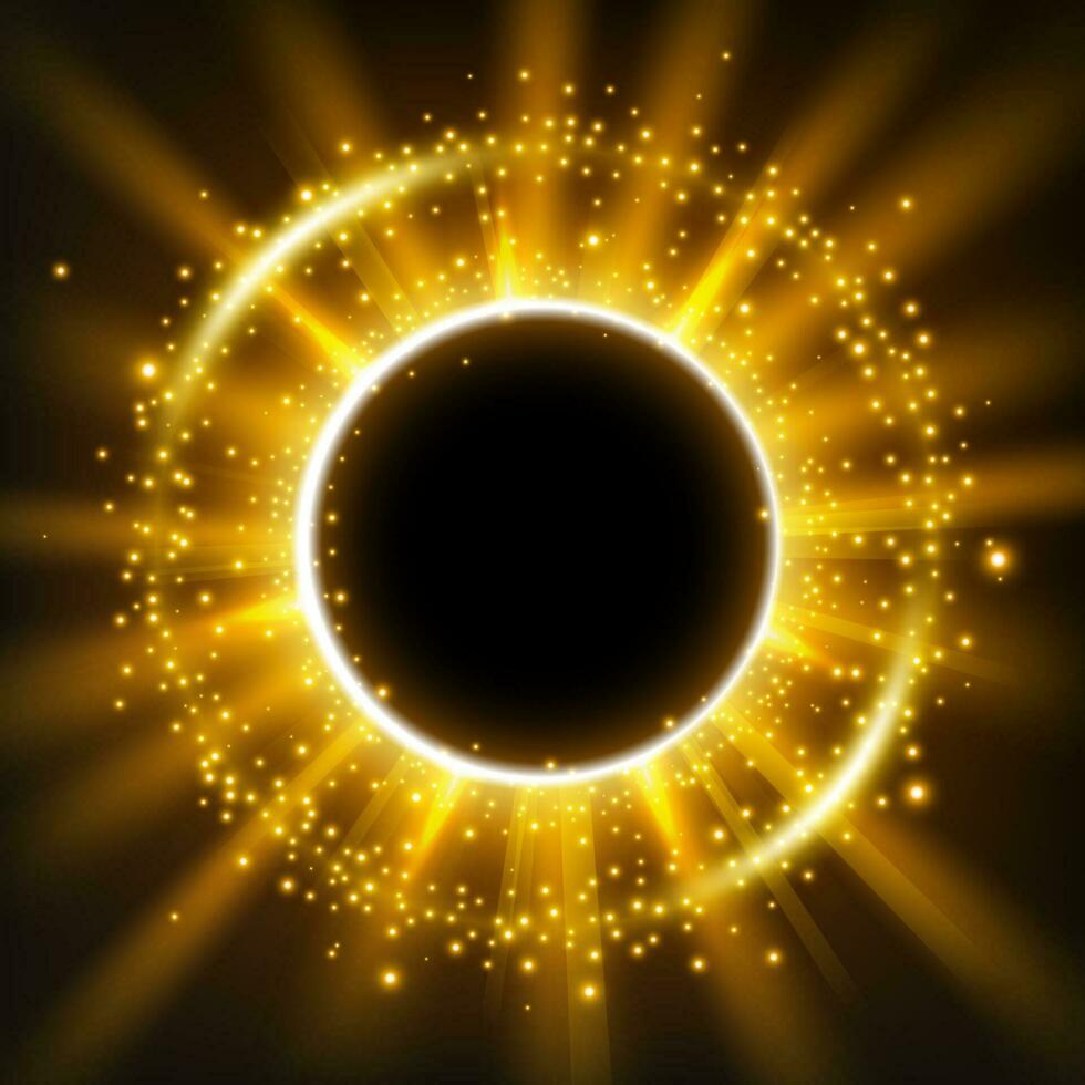 gyllene skinande cirkel ram med glittrande damm partiklar, vektor illustration