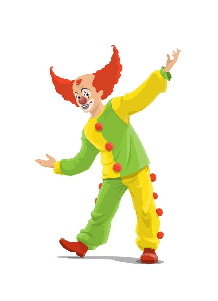 Clown, groß oben Zirkus gestalt Clown im rot Perücke vektor