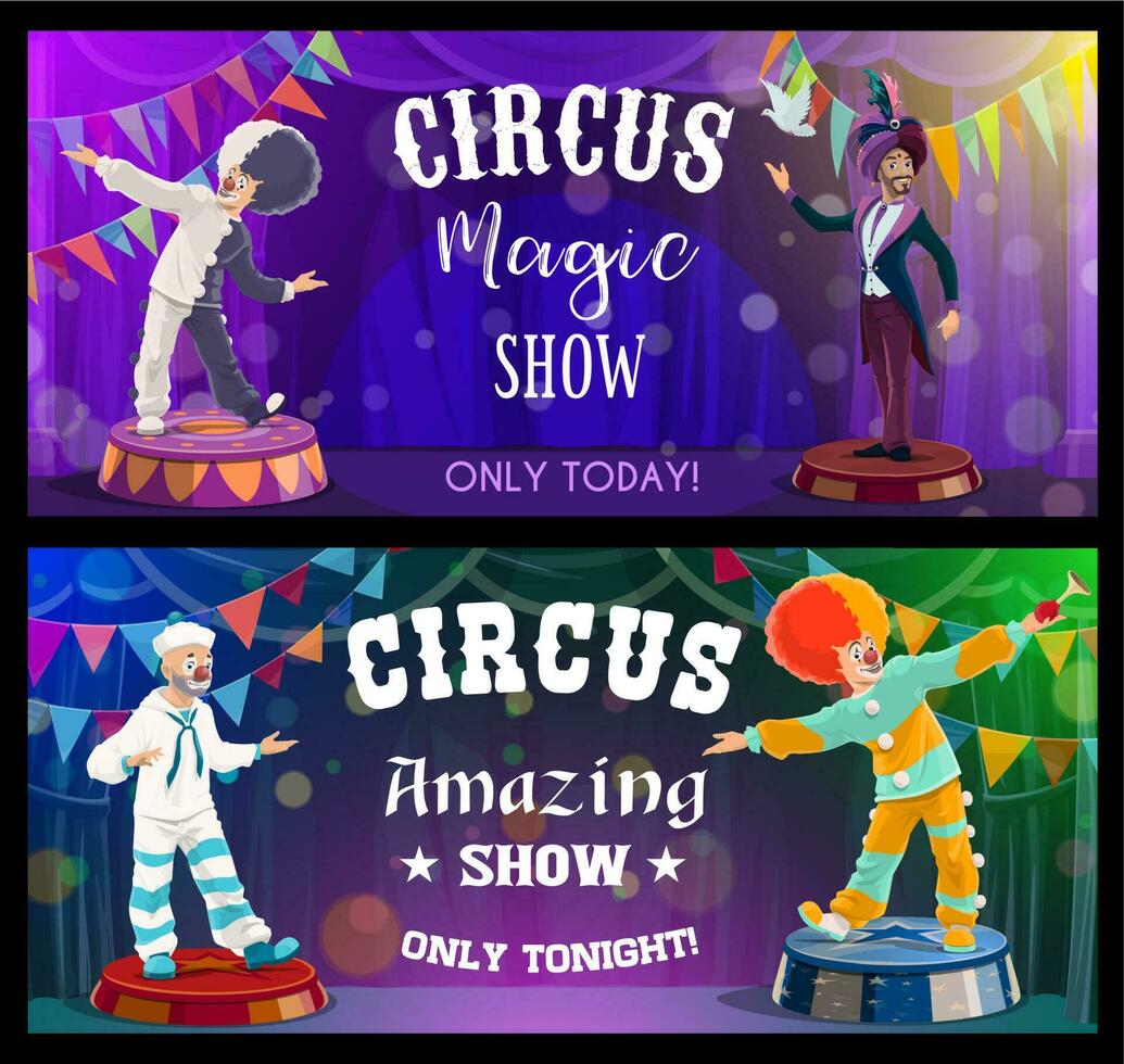 cirkus visa artister, tivoli karneval clowner vektor