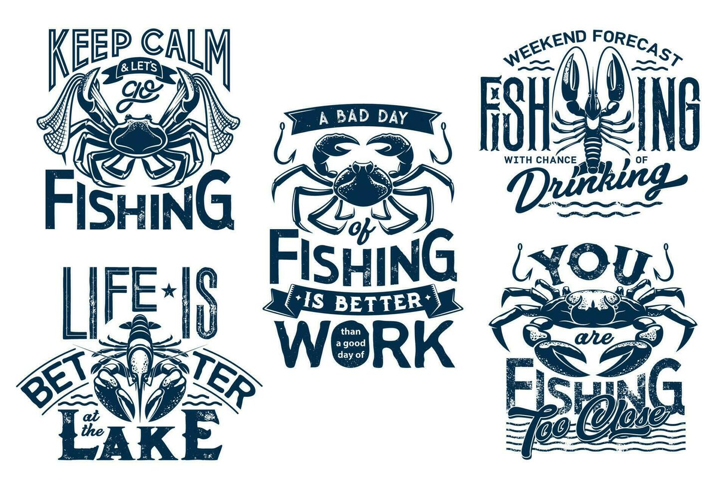 hummer och krabba t-shirt grafik med fisknät vektor