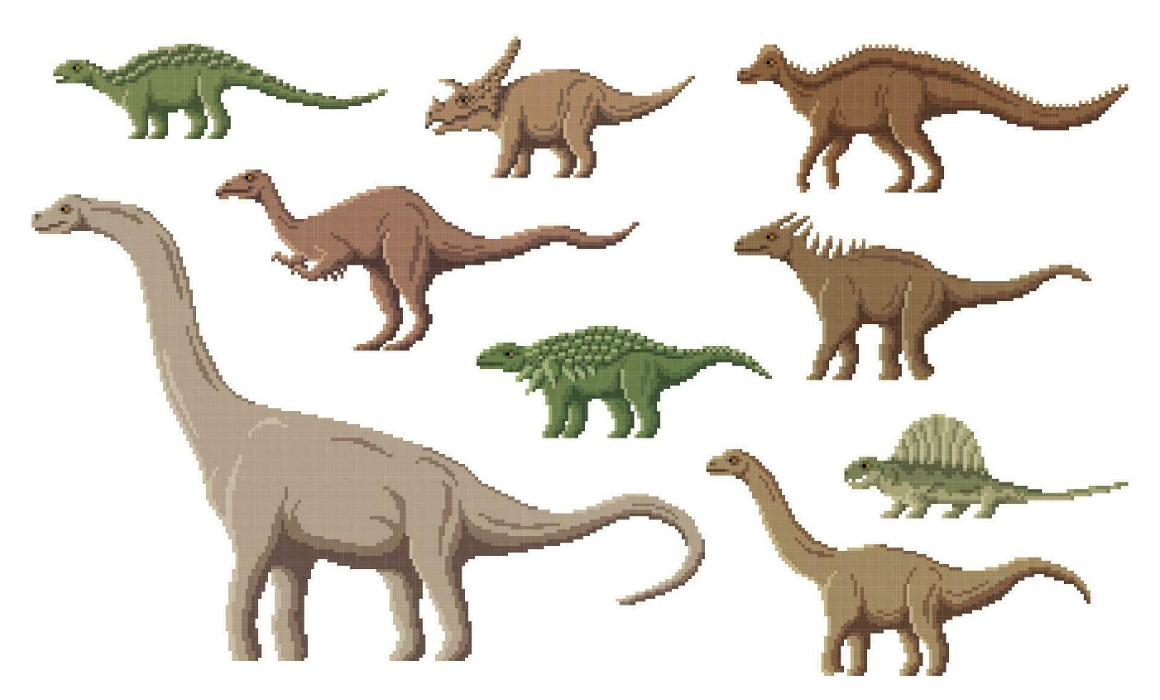 Pixel Dinosaurier Figuren, 8 bisschen Spiel Tiere einstellen vektor