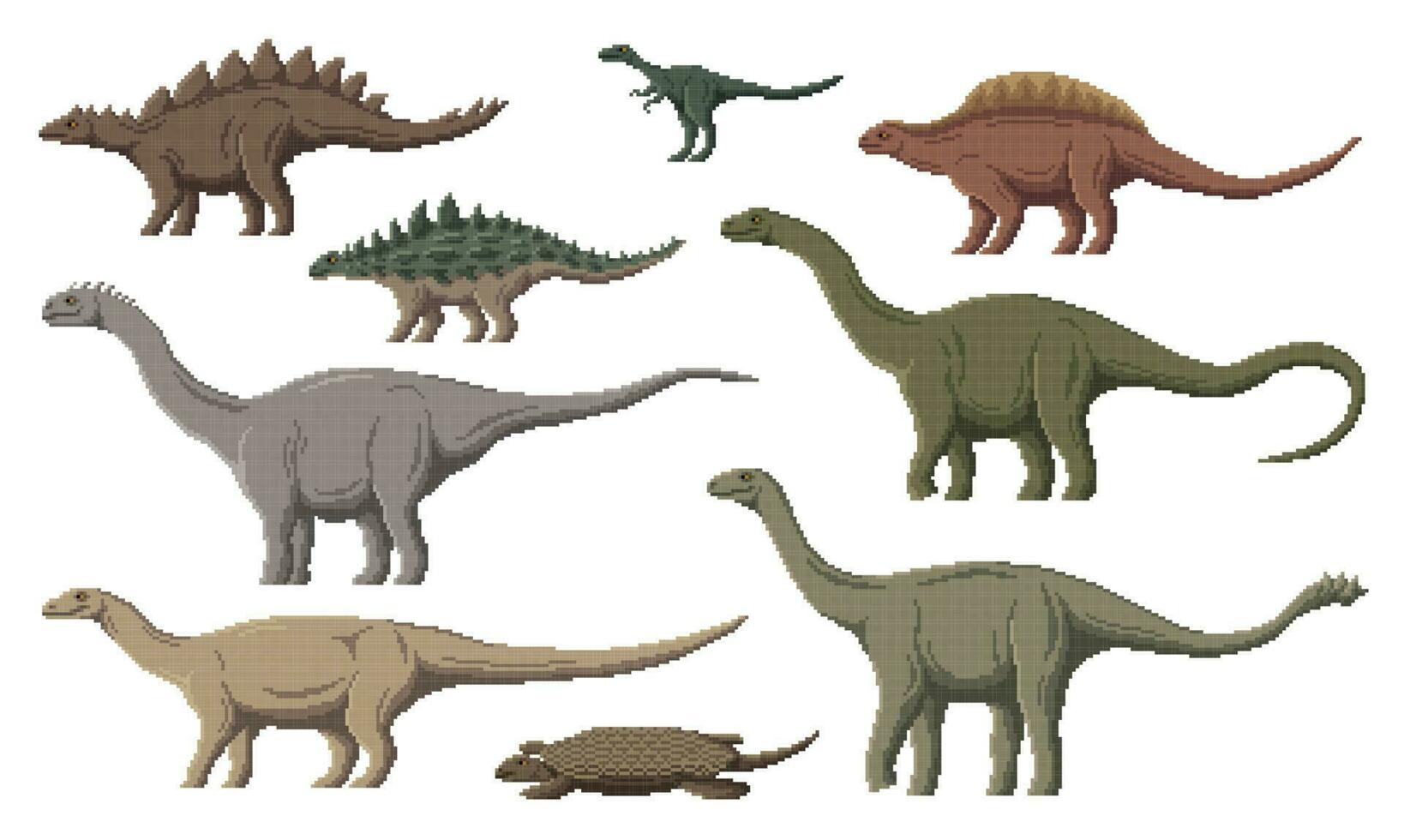 pixel dinosaurie tecken, 8 bit spel dino djur vektor