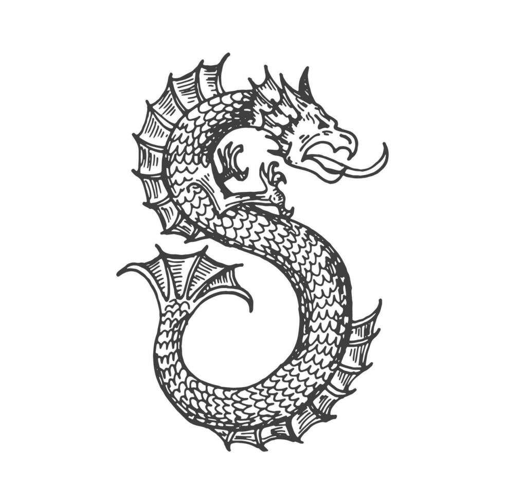 Drachen mittelalterlich heraldisch Tier skizzieren Symbol vektor