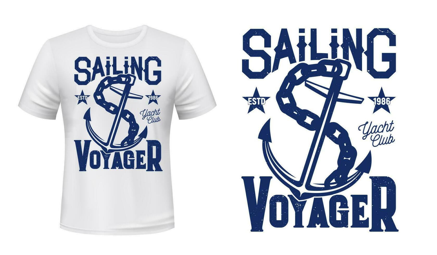 ankare t-shirt skriva ut mockup, segling och segling vektor