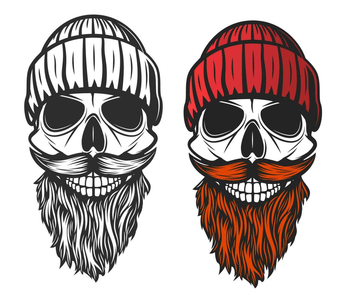 skalle med röd skägg, mustasch och stickat hatt vektor