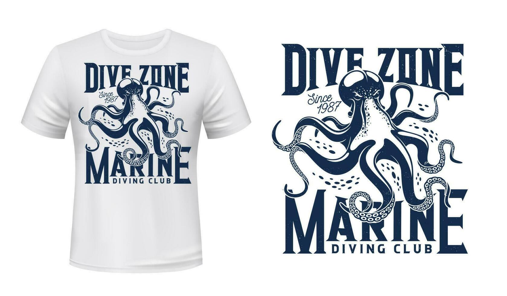 t-shirt skriva ut med bläckfisk för dykning dyka klubb vektor