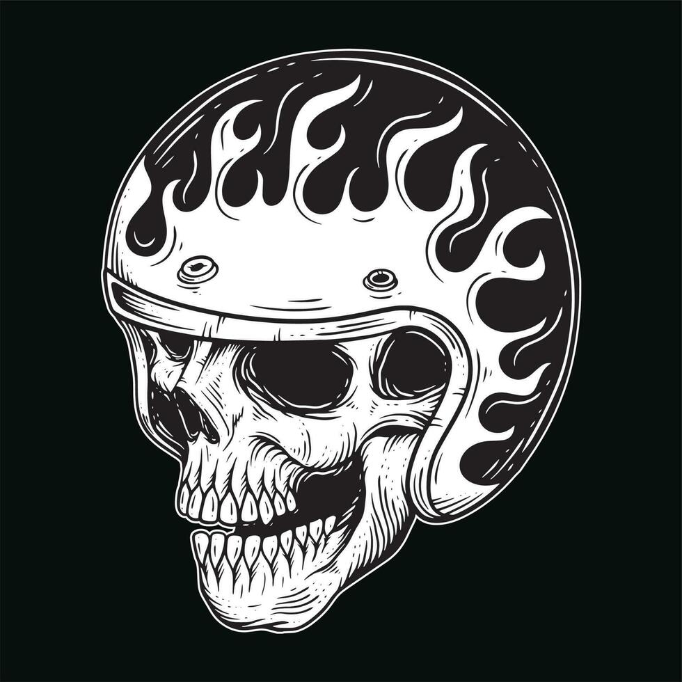 dunkel Kunst Schädel Fahrer Mann Gesicht Biker retro Jahrgang tätowieren Helm Motorrad Benutzerdefiniert Illustration vektor