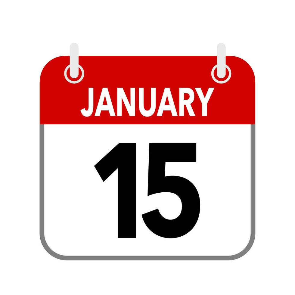 15 januari, kalender datum ikon på vit bakgrund. vektor