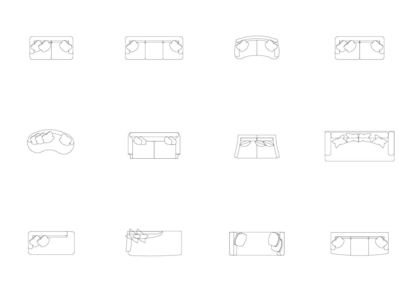 Möbel Symbol Innere planen Sicht, oben einstellen Vektor. die Architektur Haus Bett Linie Zuhause Gliederung Wohnung Bett Zimmer Sammlung isoliert Layout Design Projekt Entwurf. vektor